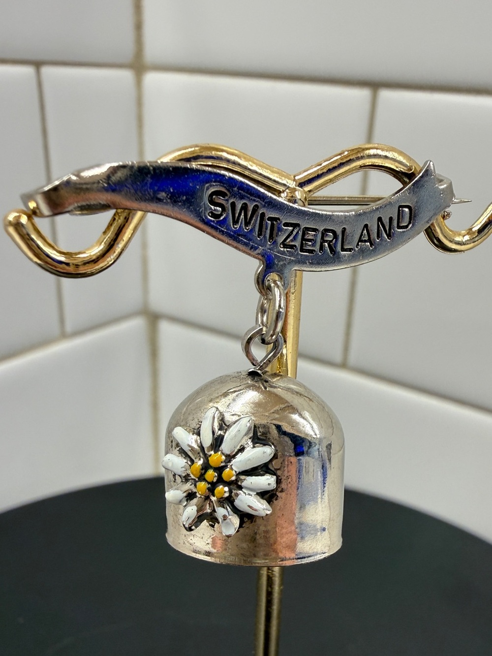 Switzerland Cow Bell Charm with Edelweiss Accent